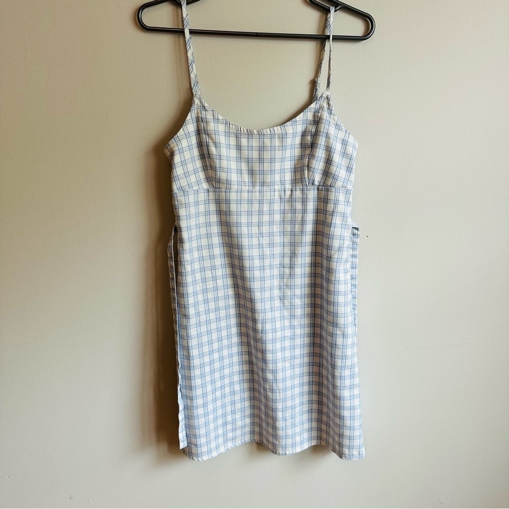 ★ Brandy Melville John Galt Colleen White Blue Paid Gingham Mini Dress ★ - Picture 13 of 14